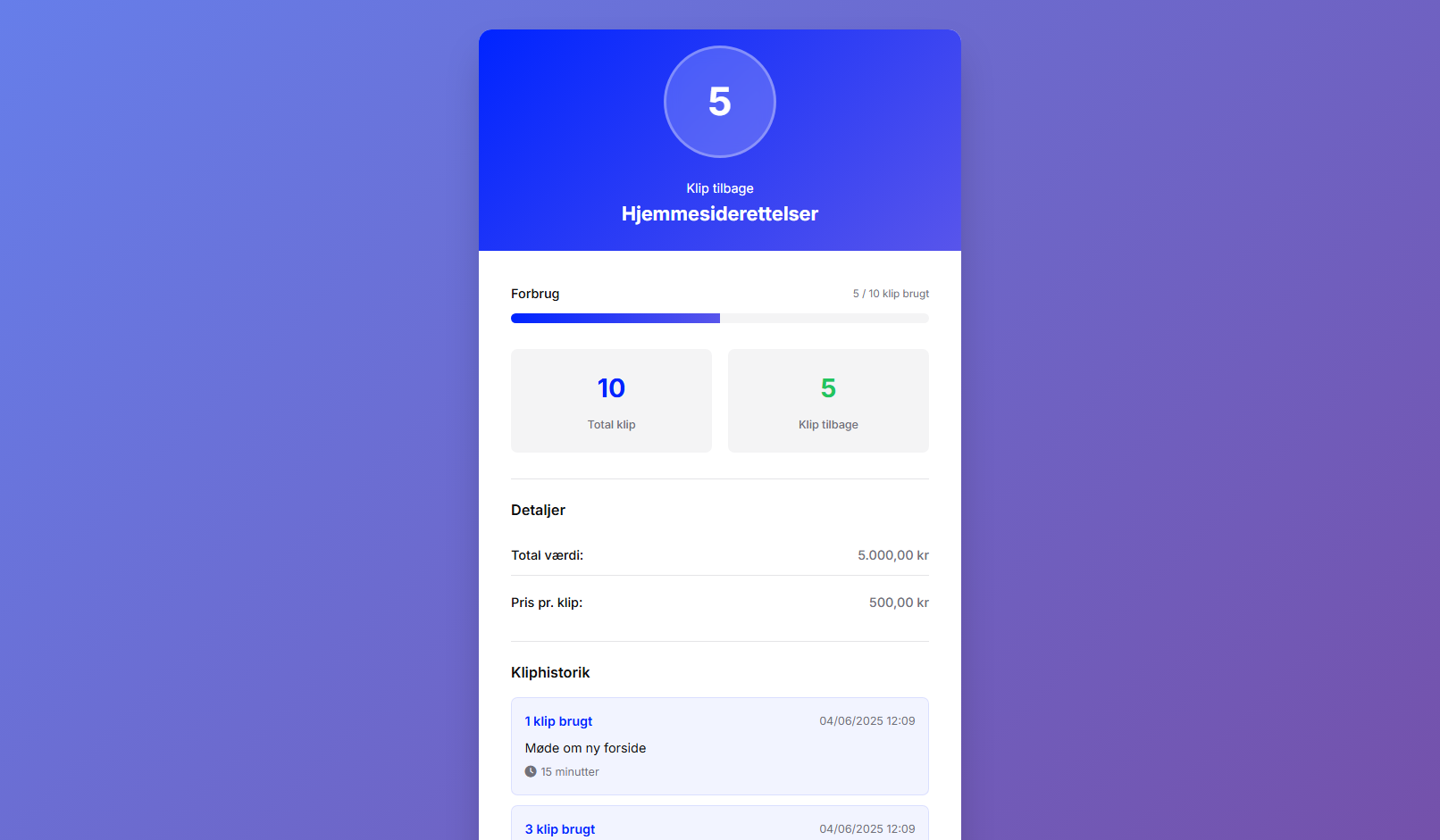 Del klippekort med kunden